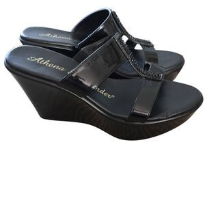 Athena Alexander Women's Size 7 Shiny Black Rhinestone Peeptoe Wedges